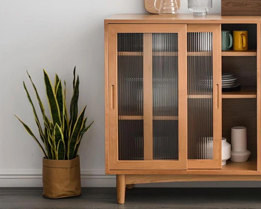 wood sideboard with glass doors